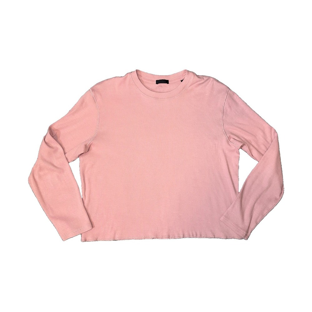ATM Women MEDIUM Blush Pink Ribbed Long Sleeve Crew Top Shirt Minimalist Luxury